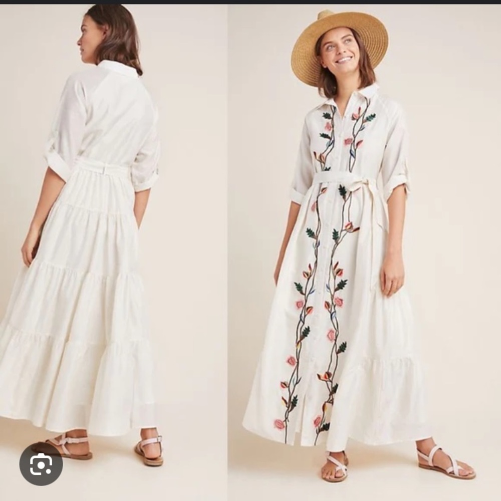 Anthropologie Samant Chauhan Embroidered Floral Shirt Dress